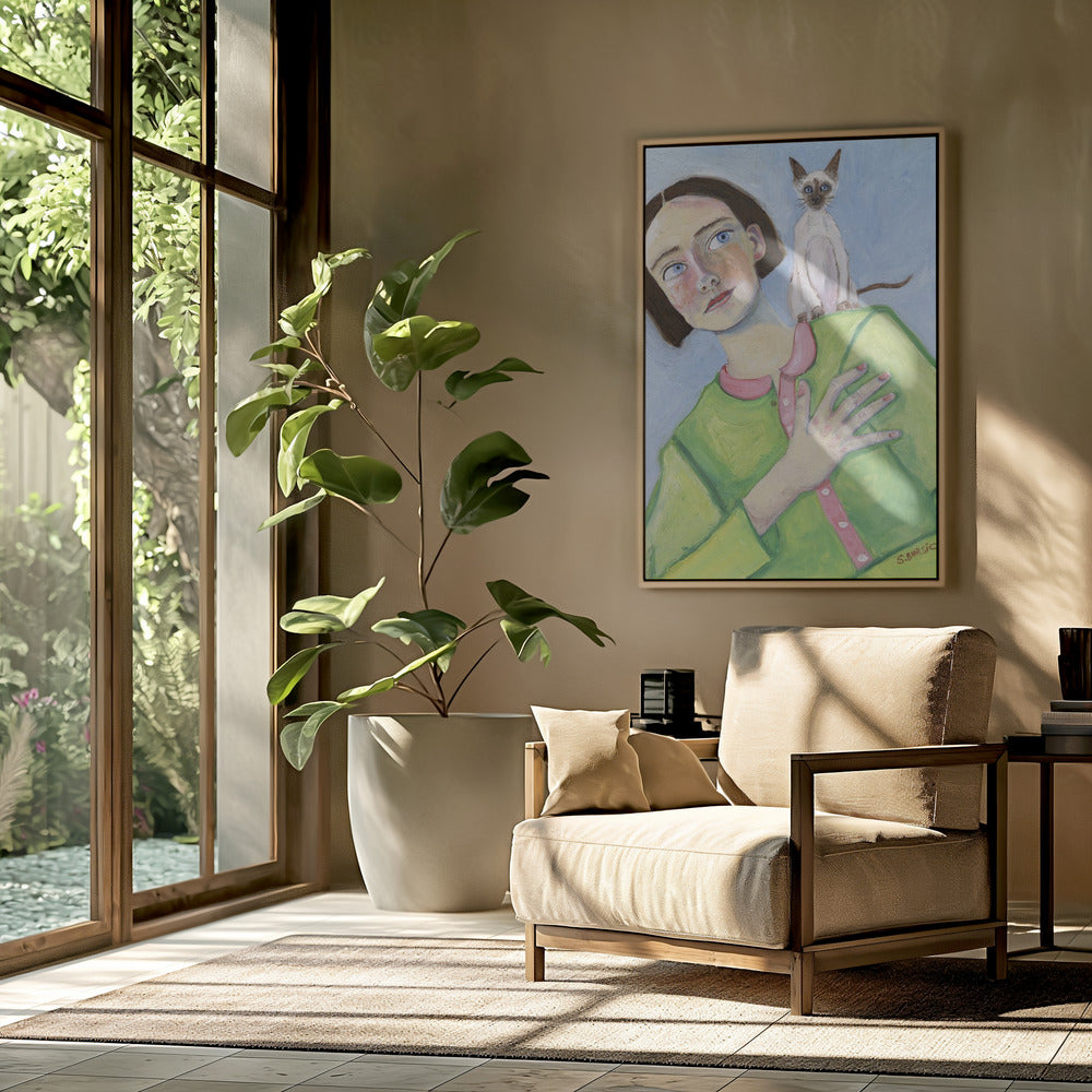 Girl with cat on shoulder | Poster