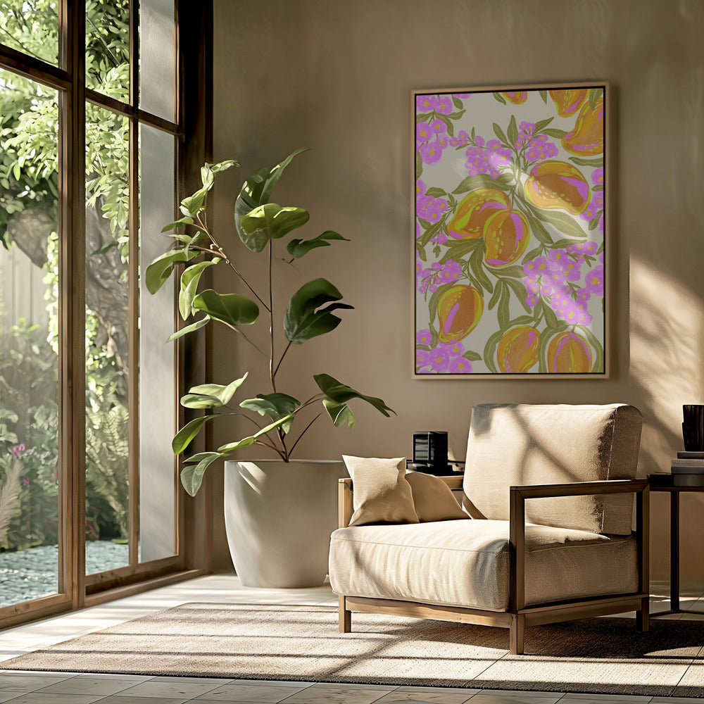 Tropisches Thema mit üppigen Mangos und Blumen | Poster