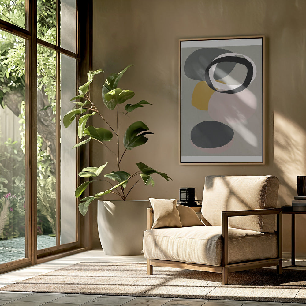 Abstract Circles in Muted Tones with Black Ring | Poster