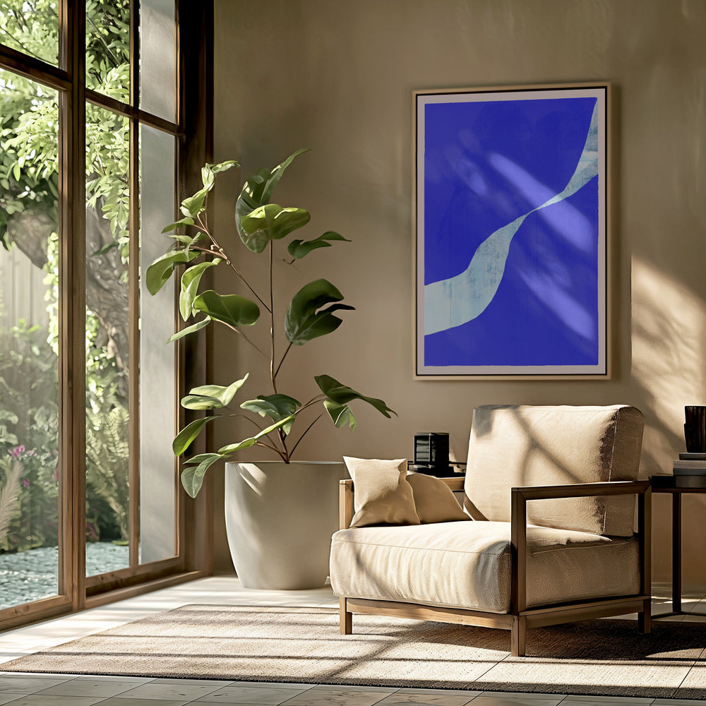 Blauer Hintergrund mit dynamischer weißer Kurve | Poster