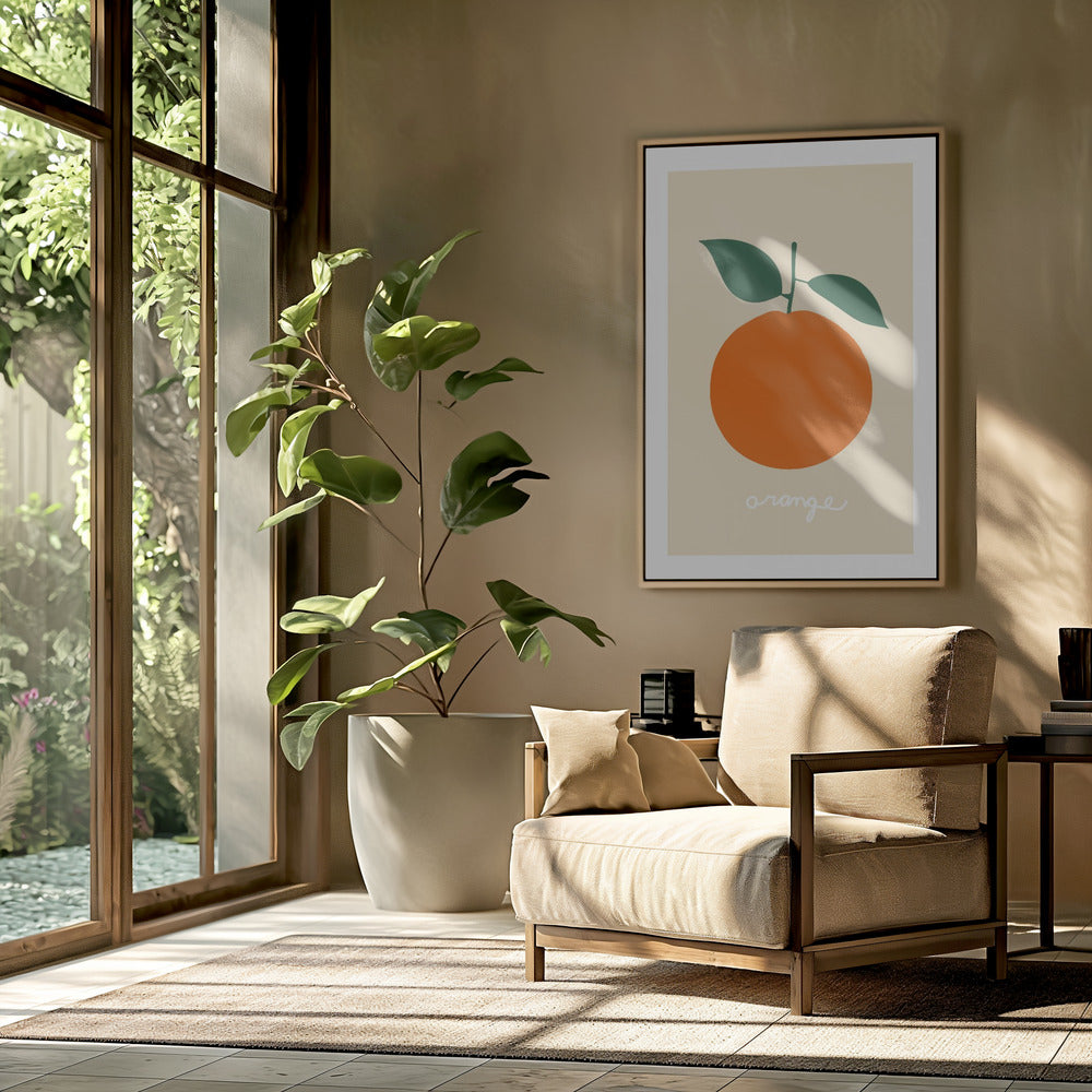 Stylized Orange With Dark Green Leaves | Poster
