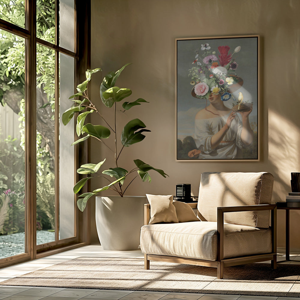 Frau mit großem Blumenhut | Poster