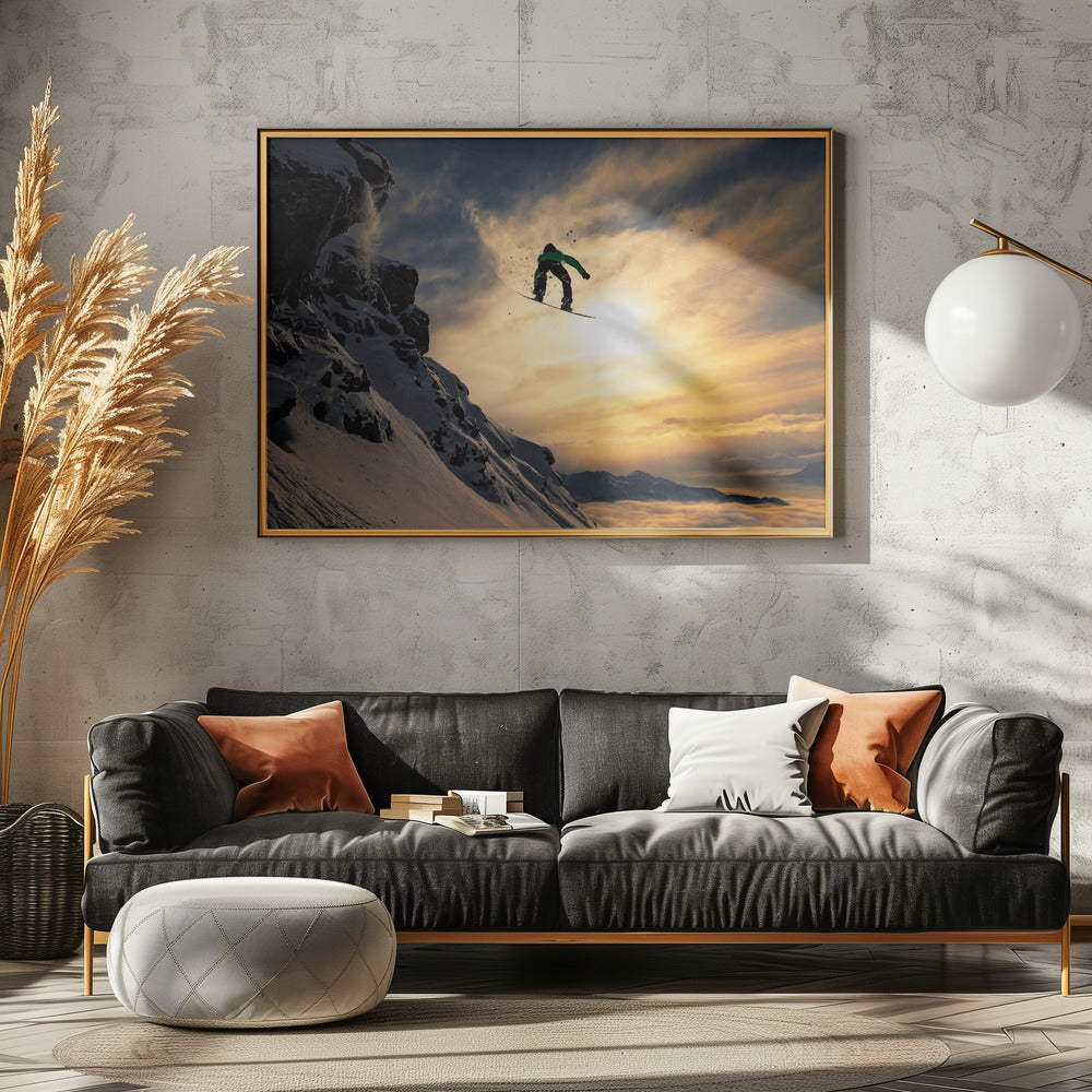 Snowboarden bei Sonnenuntergang | Poster