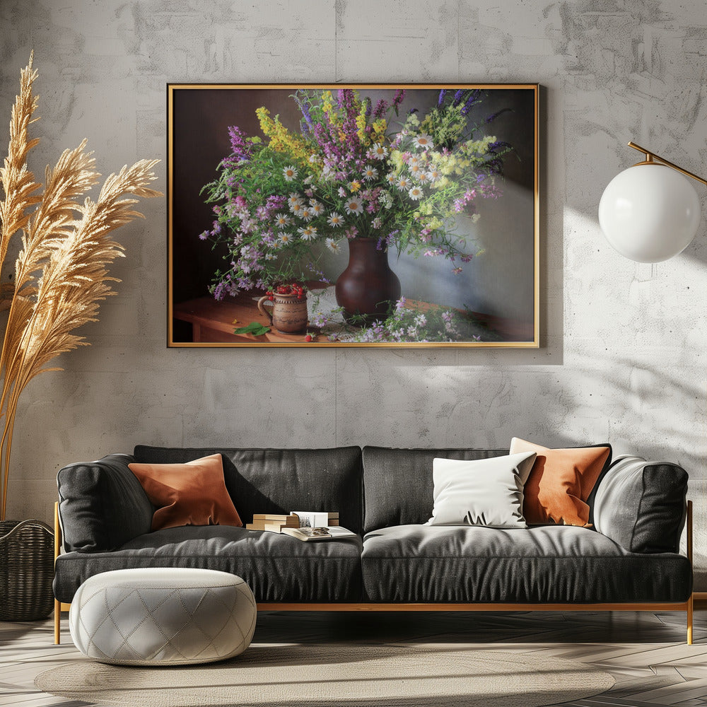 Stillleben mit Wildblumen und Beeren | Poster
