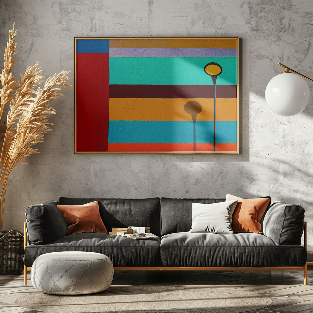 Lampe und gestreifte Wand | Poster