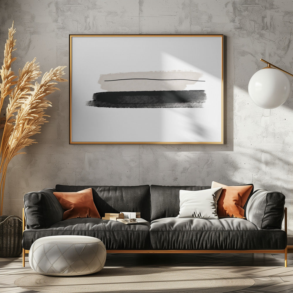 Schwarze und beige Pinselstriche | Leinwand