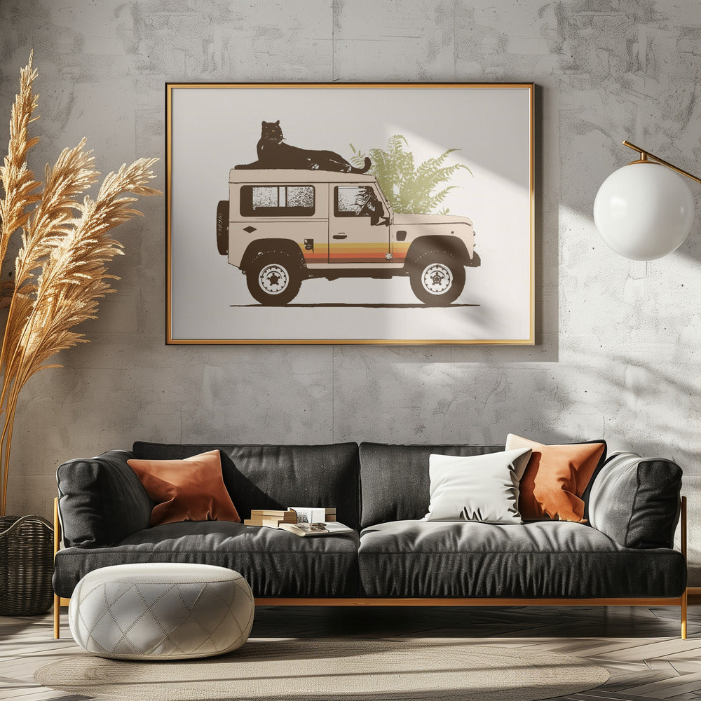 Schwarzer Panther auf Auto | Leinwand