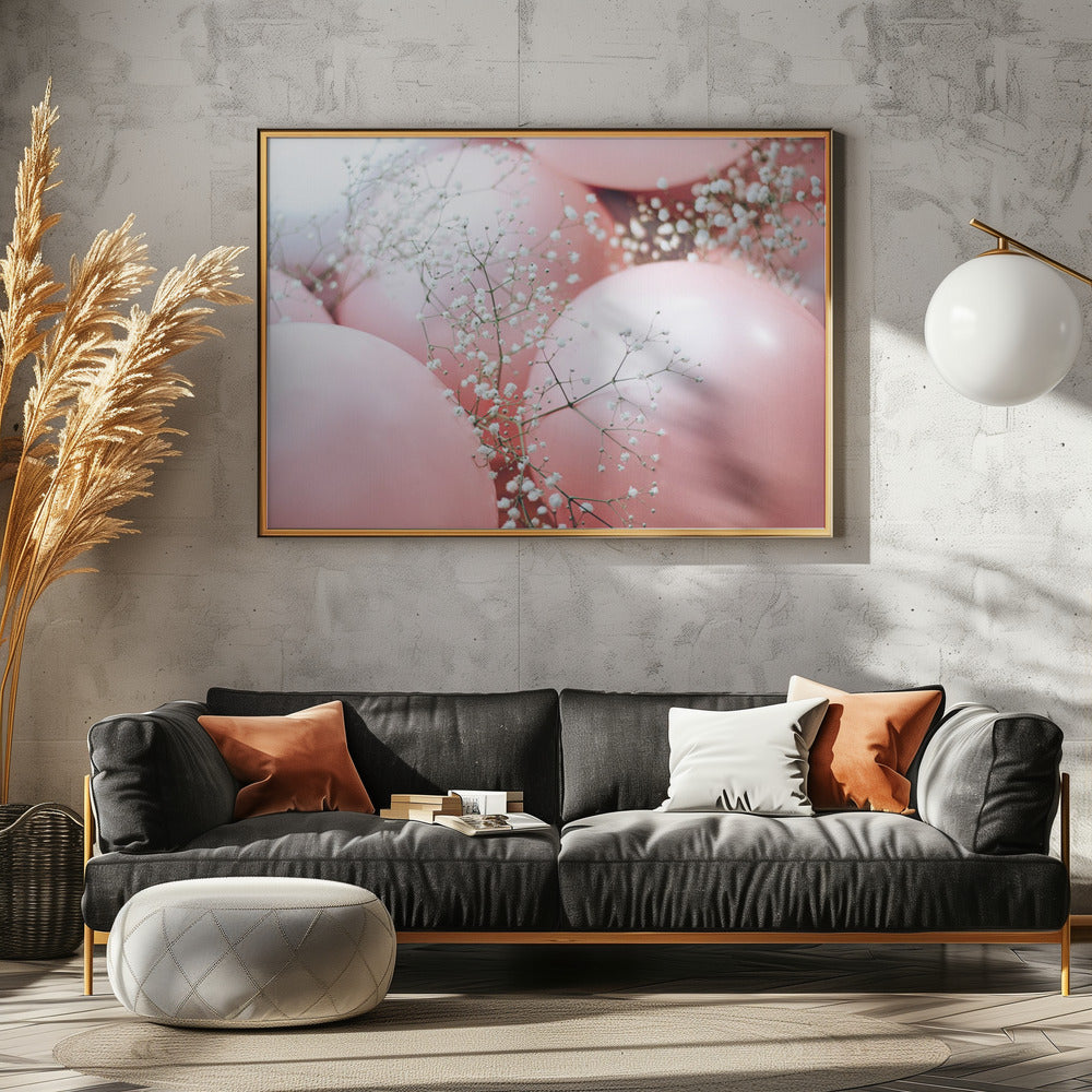 Rosa Luftballons mit Blume | Leinwand