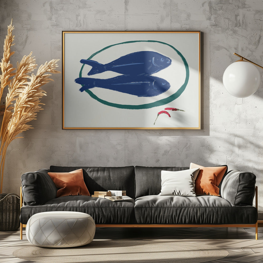 Blauer Fisch und Gewürz | Leinwand