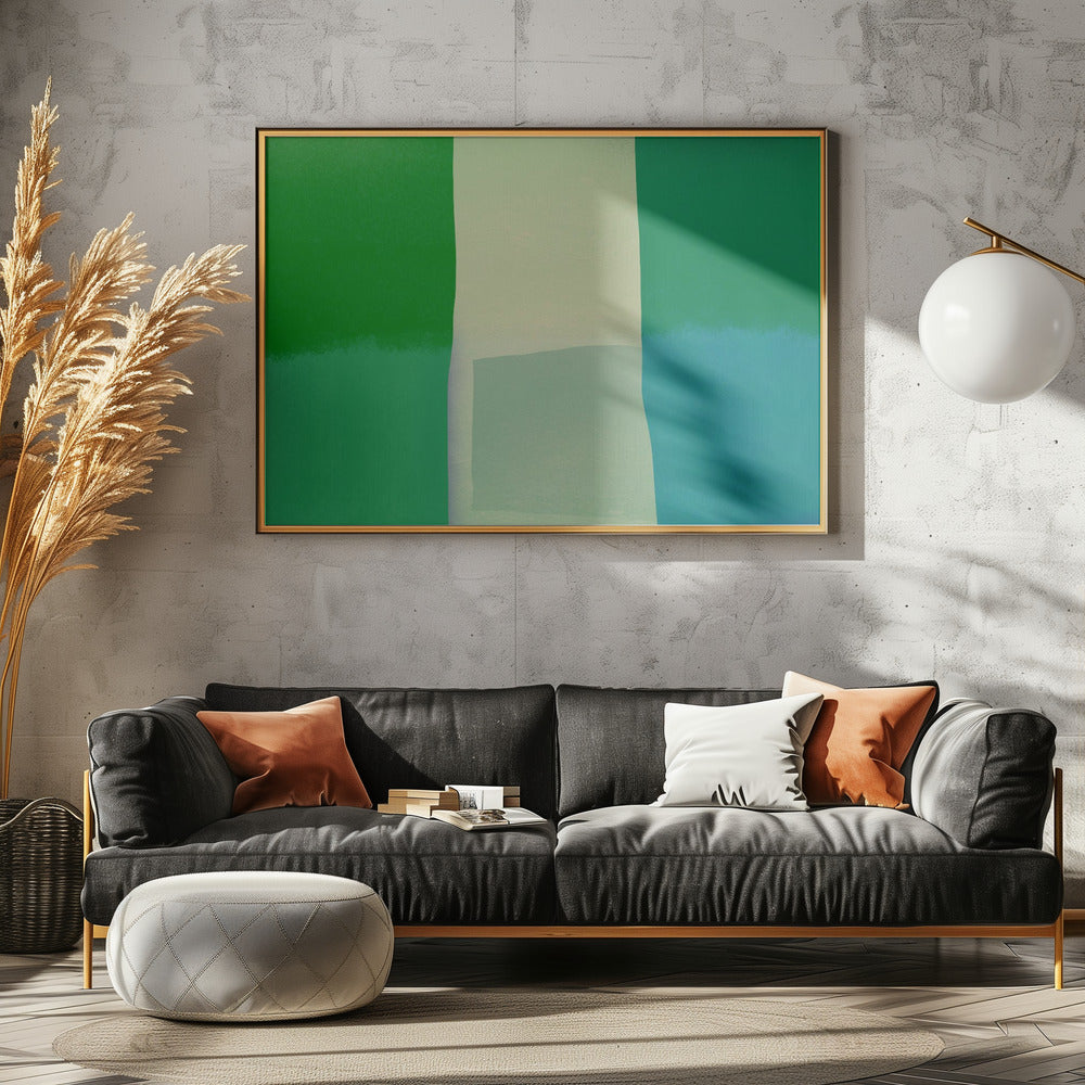 Minimalist Composition With Vibrant Green And Blue Hues | Canvas
