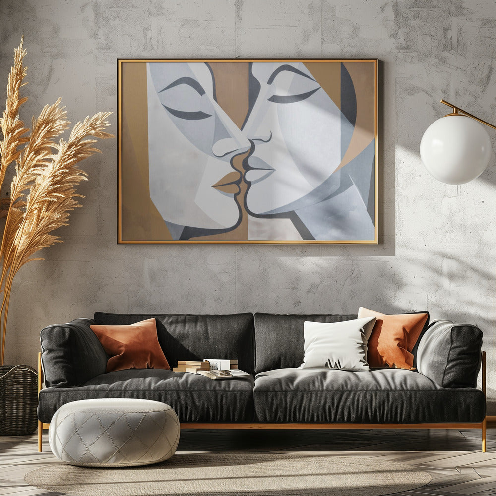 Ein Kuss Braun Grau | Leinwand