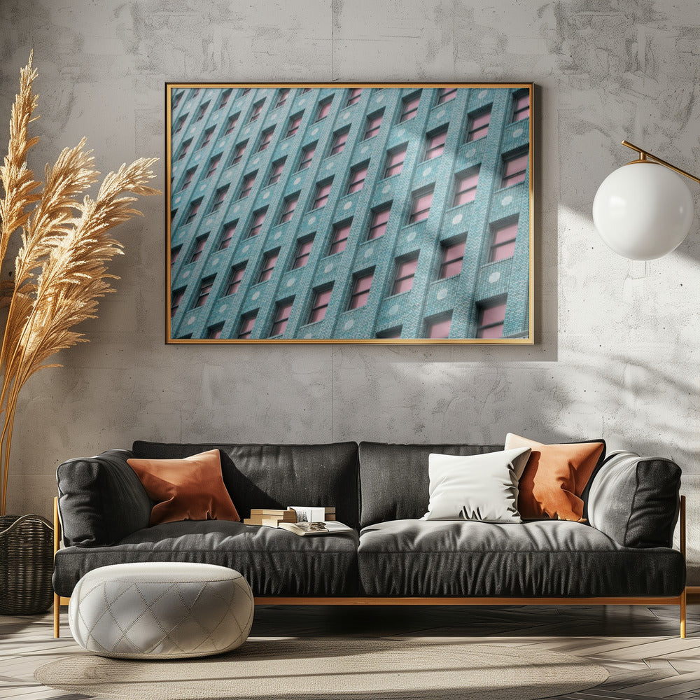 Backsteingebäude mit rosa Fenstern | Poster