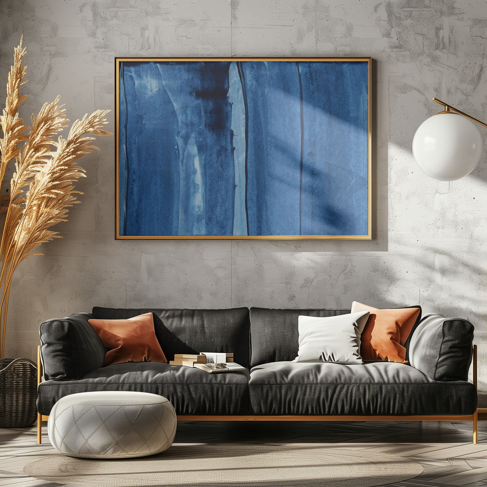 Blaue Textur mit fließenden vertikalen Linien | Poster