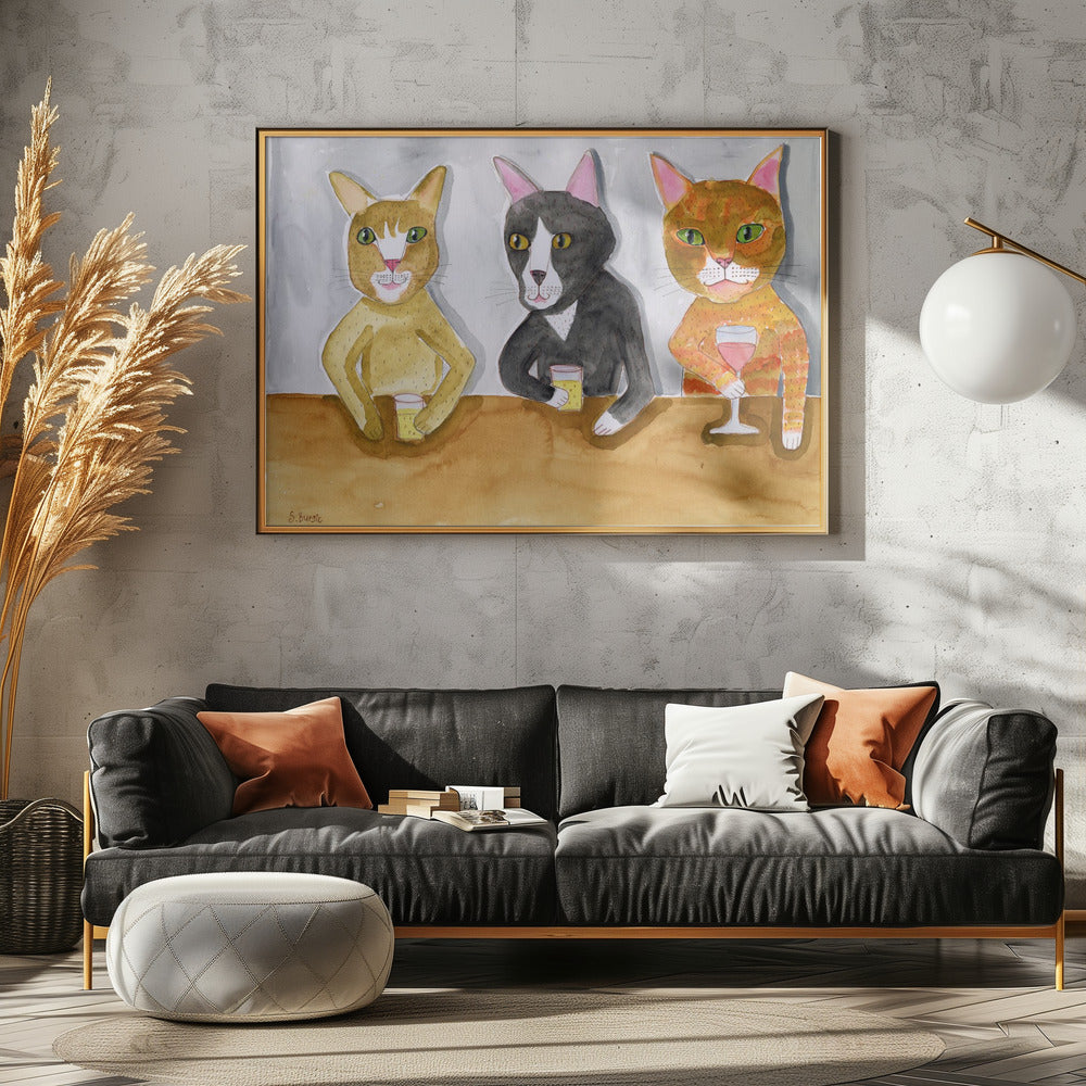 Drei Katzen an der Bar | Poster
