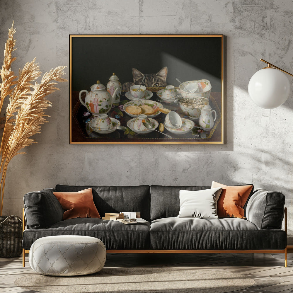 Ein Teeservice mit einer Katze | Leinwand