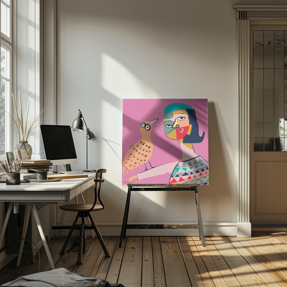 Dame mit Vogel | Leinwand