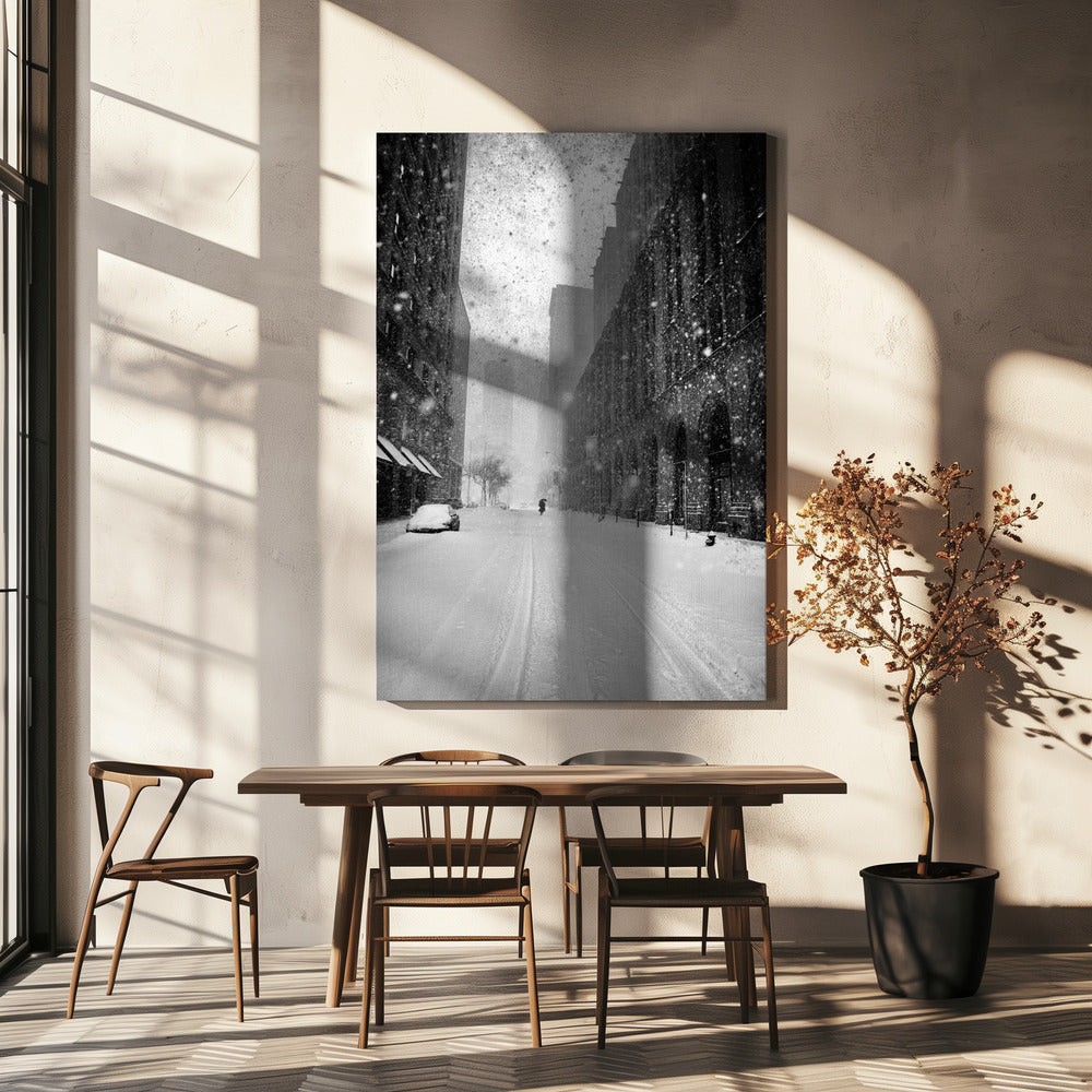 New York Walker im Schneesturm | Leinwand