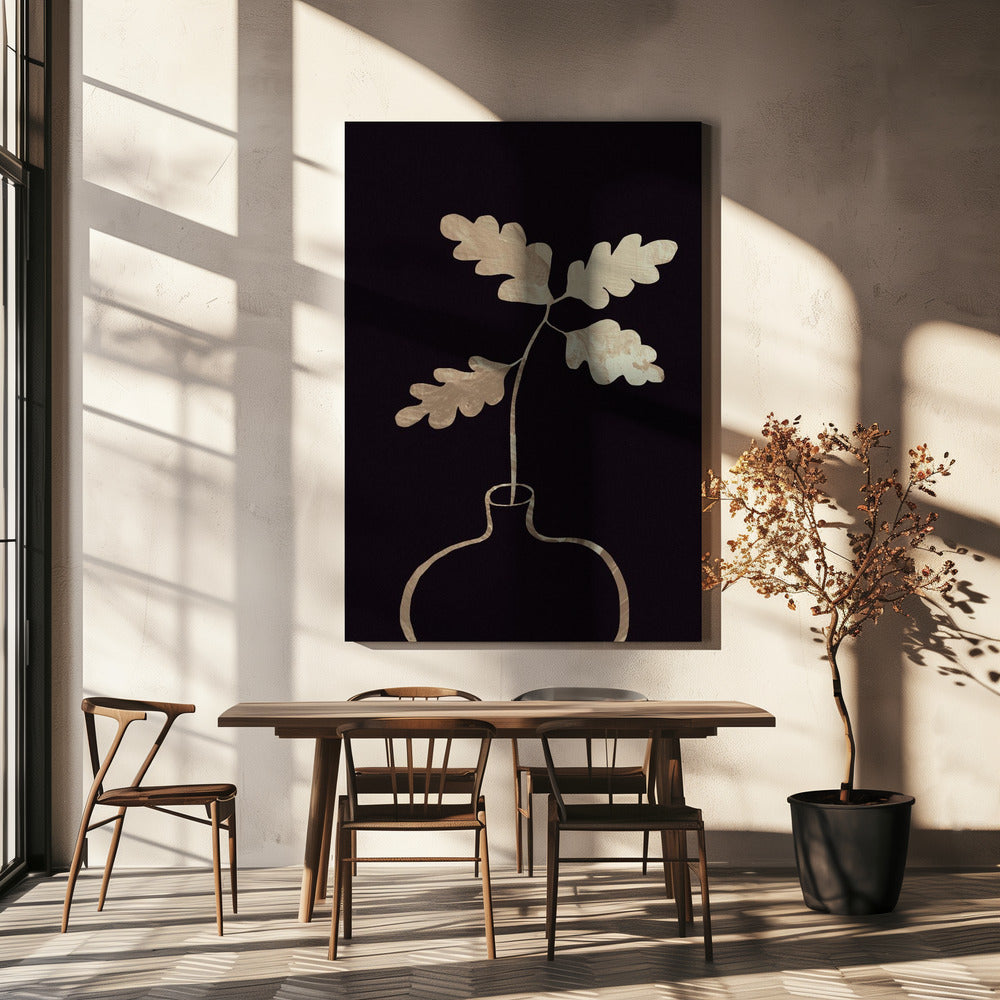 Blätter in Vase_Gold | Leinwand