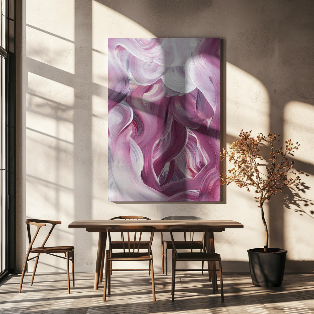 Ausdrucksstarke rosa und weiße Pinselstriche | Leinwand