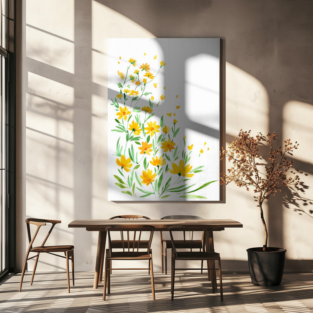 Gelbe Aquarell-Wildblumen | Leinwand