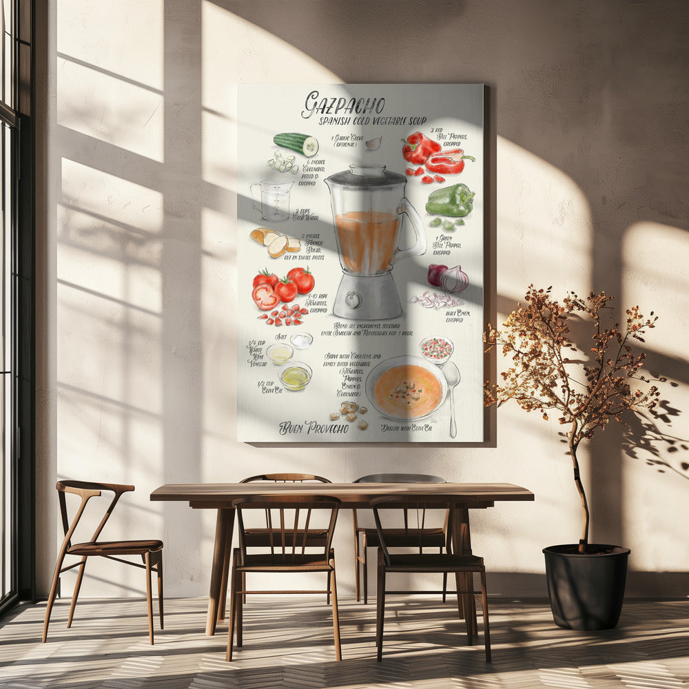 Illustriertes Gazpacho-Rezept auf Englisch | Leinwand