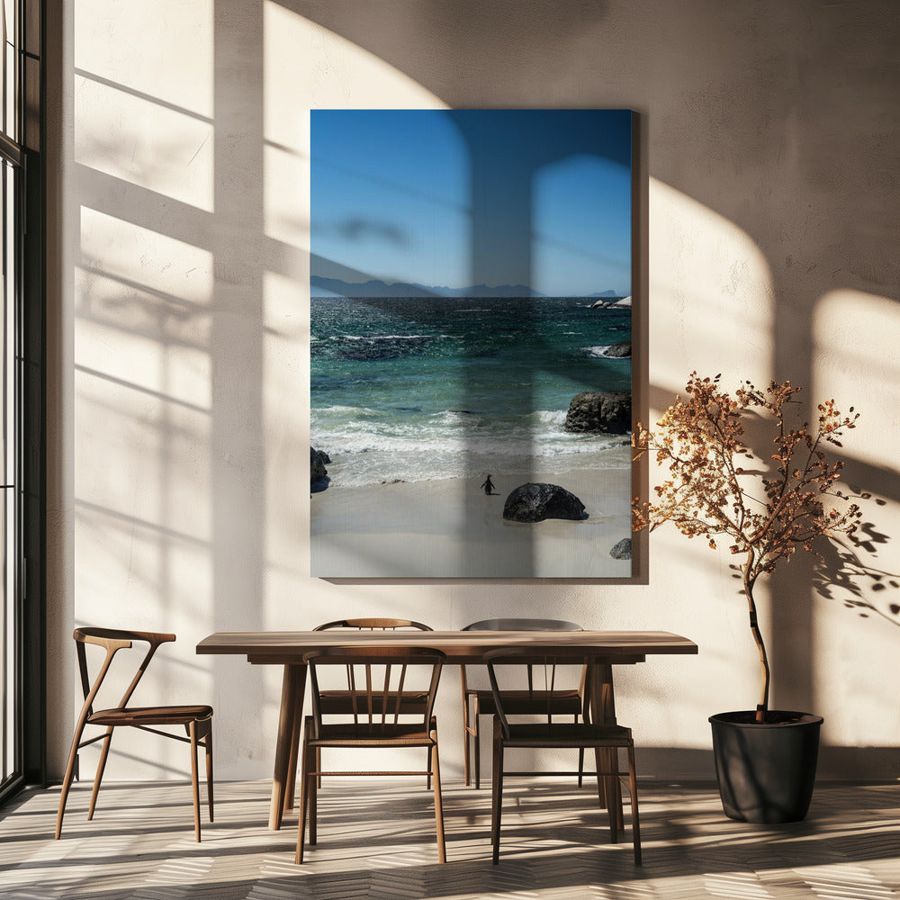 Strandspaziergang des Pinguins | Leinwand