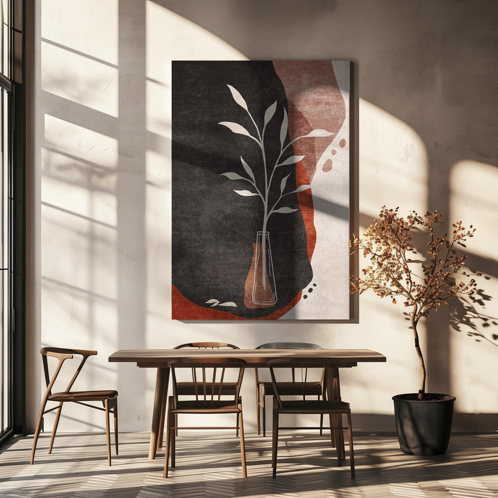 Vase und Blätter | Leinwand