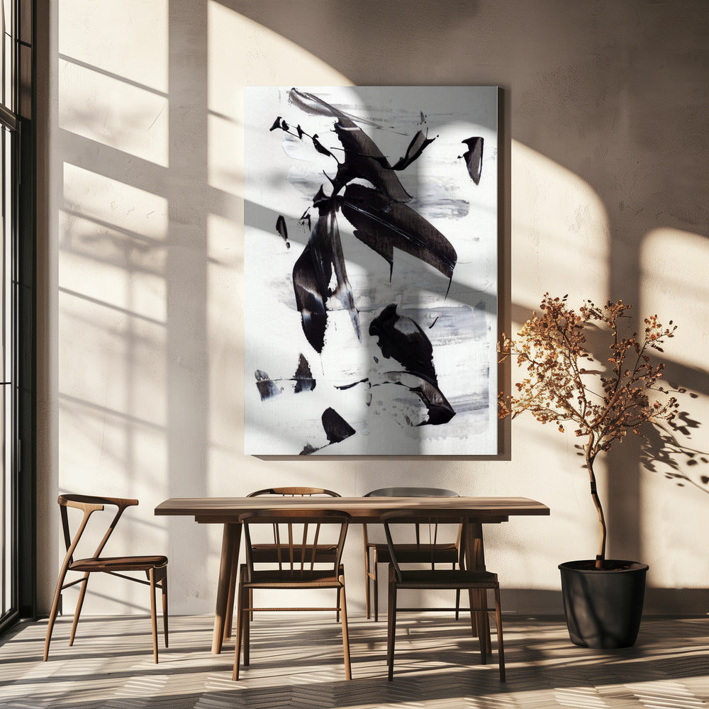 Monochrome dynamische Pinselstriche | Leinwand