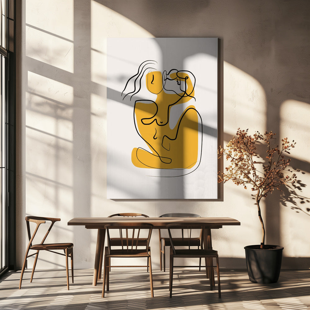 Line Art Akt mit wehendem Haar | Leinwand