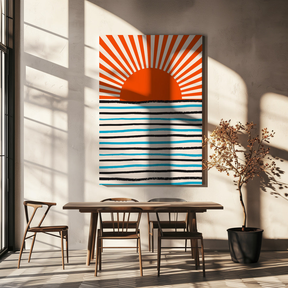 Rote Sonne und Meer | Leinwand