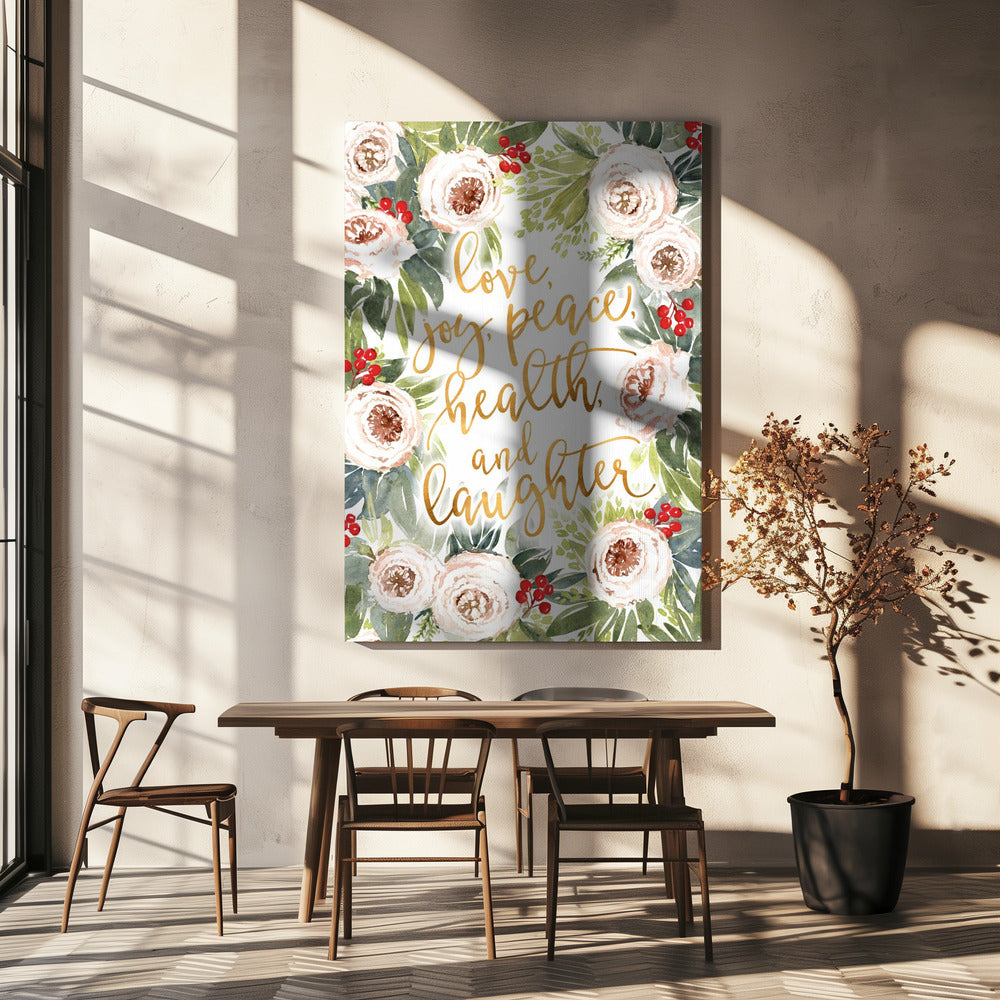 Weihnachtsgrüße mit Rosen und Beeren | Leinwand