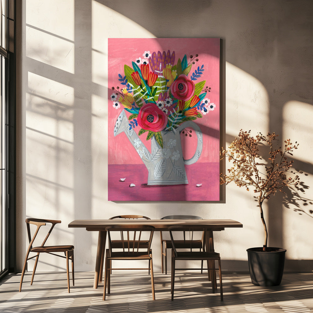 Gießkanne mit Blumen | Leinwand