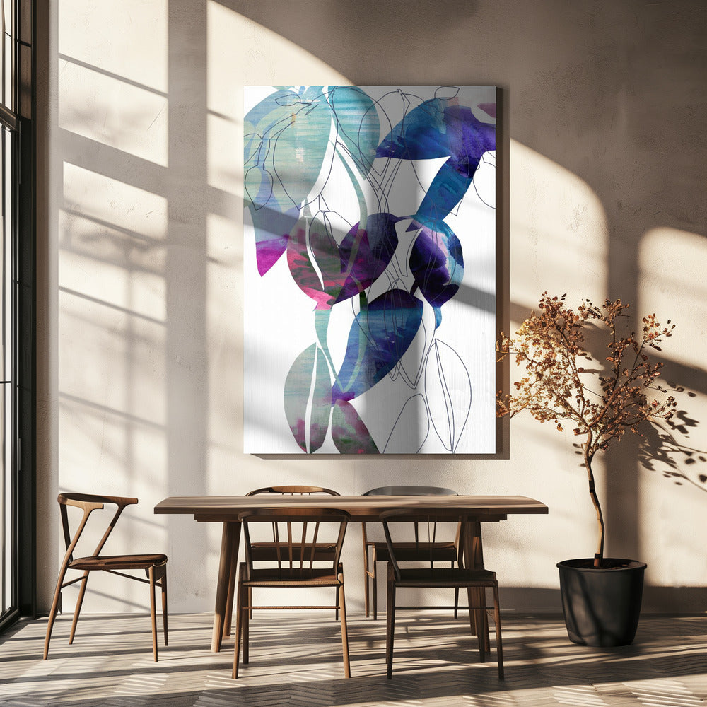 Botanical Leaf Print Art In Navy Blue 2 | Canvas