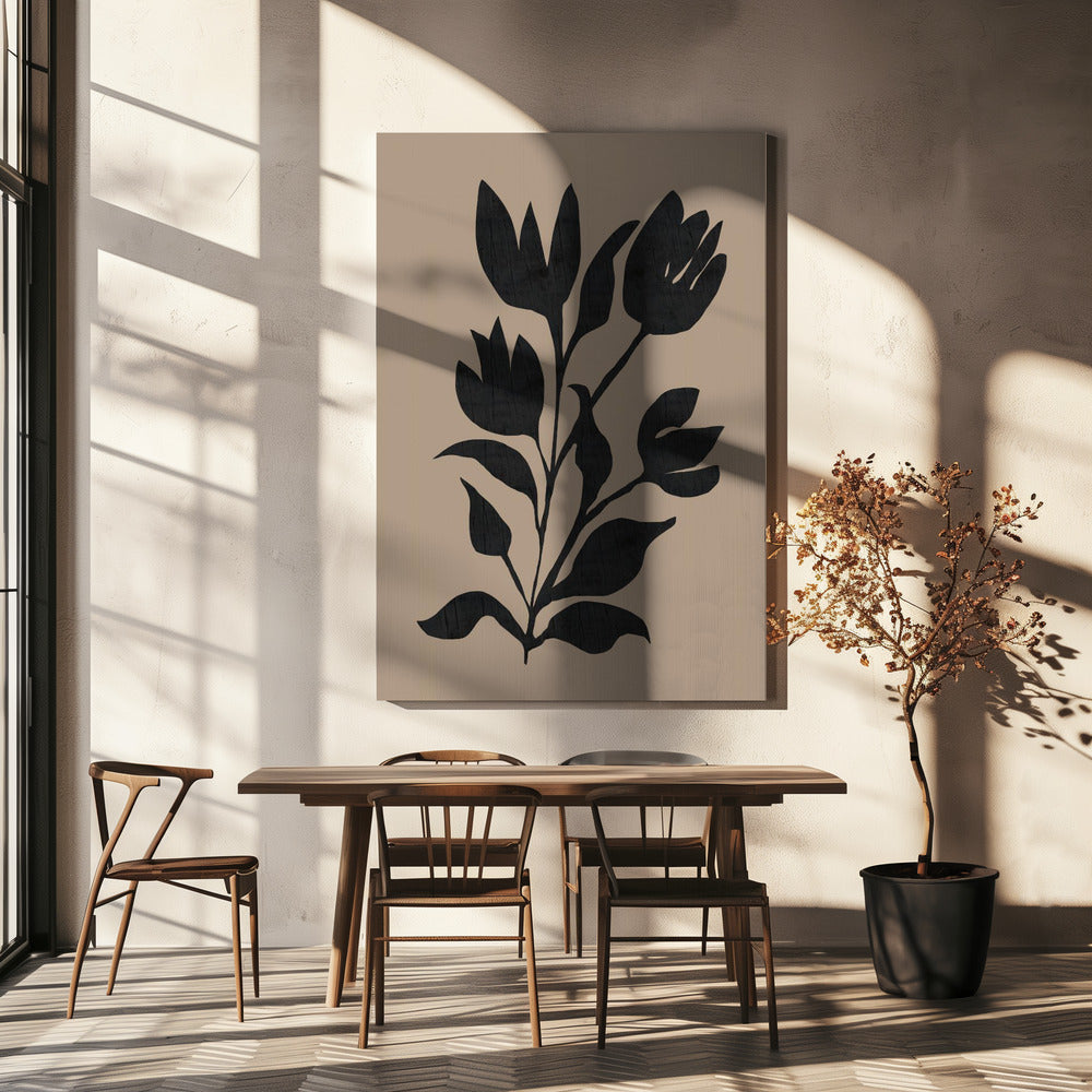 Schwarze Tulpen Moderne Botanische Silhouette | Leinwand