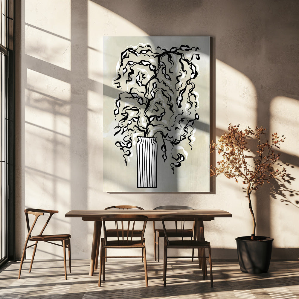 Stilisierte Pflanze in einer gestreiften Vase | Leinwand