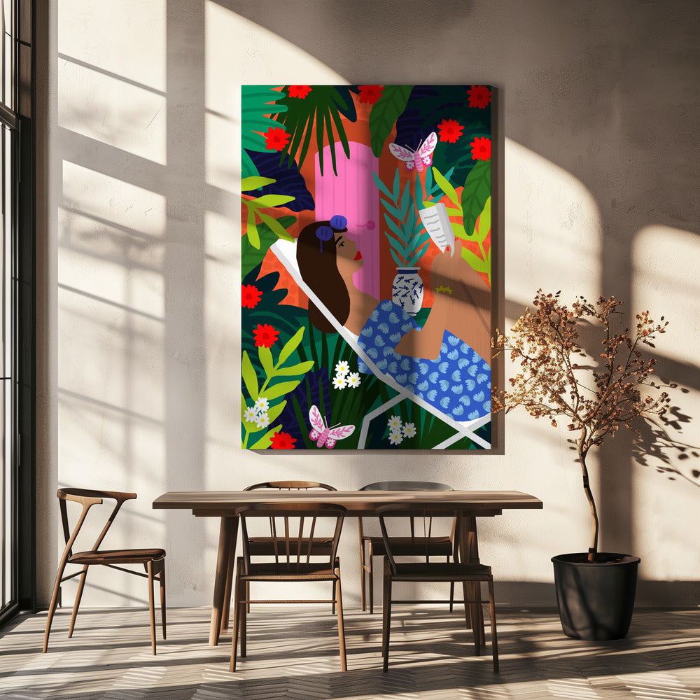 Blumenmädchen beim Sonnenbaden | Leinwand