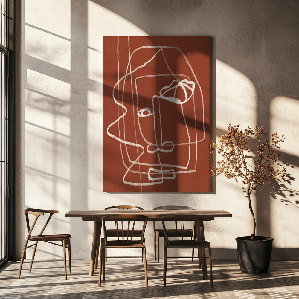 Line Art Abstraktes Portrait Terrakotta 03 | Leinwand