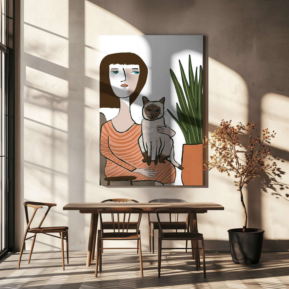 Mädchen mit Siamkatze | Leinwand