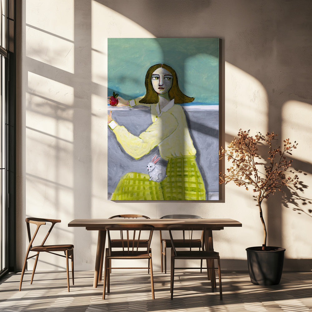 Sitzende Dame mit Kaninchen | Leinwand