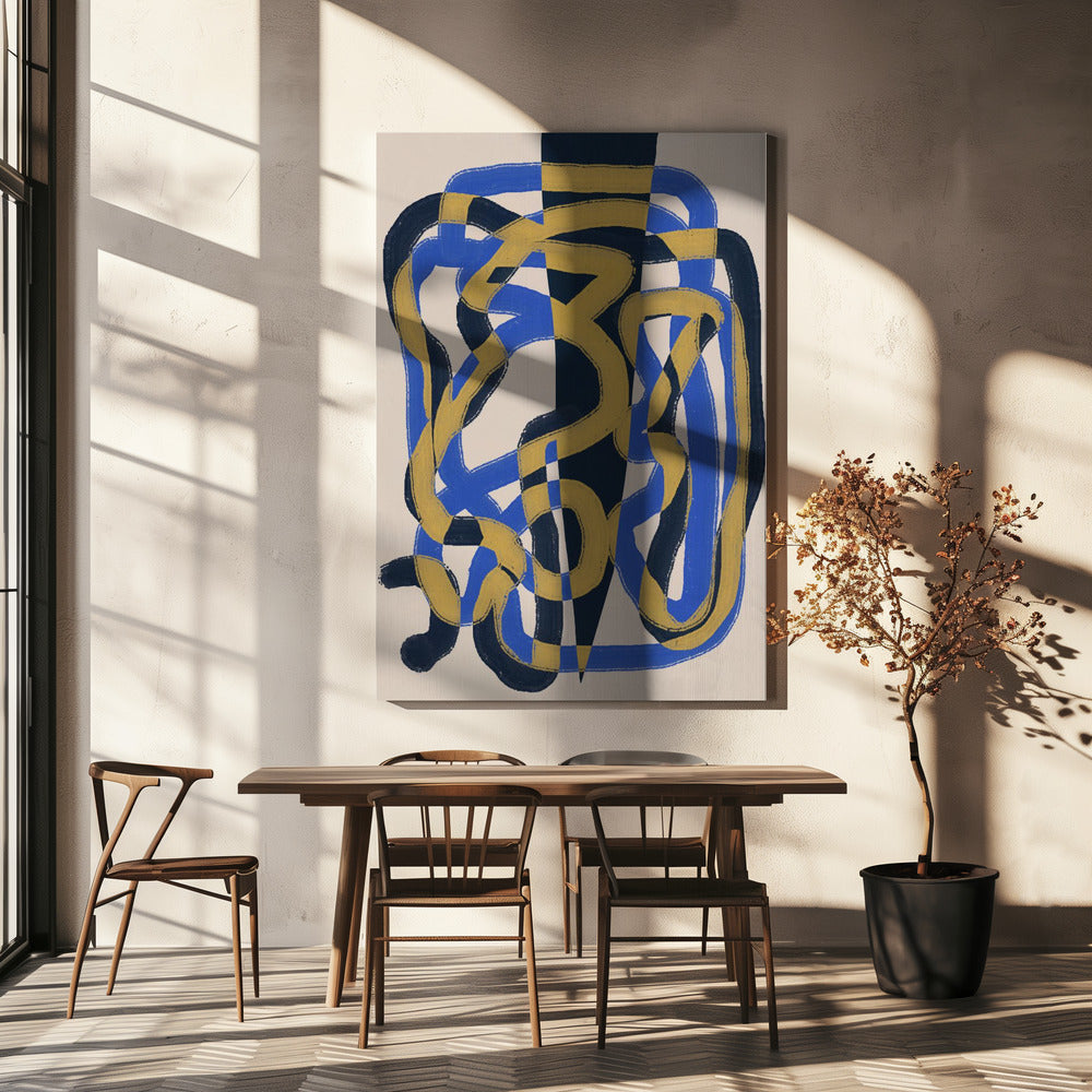 Abstrakte Liniendeko blau und gelb | Leinwand