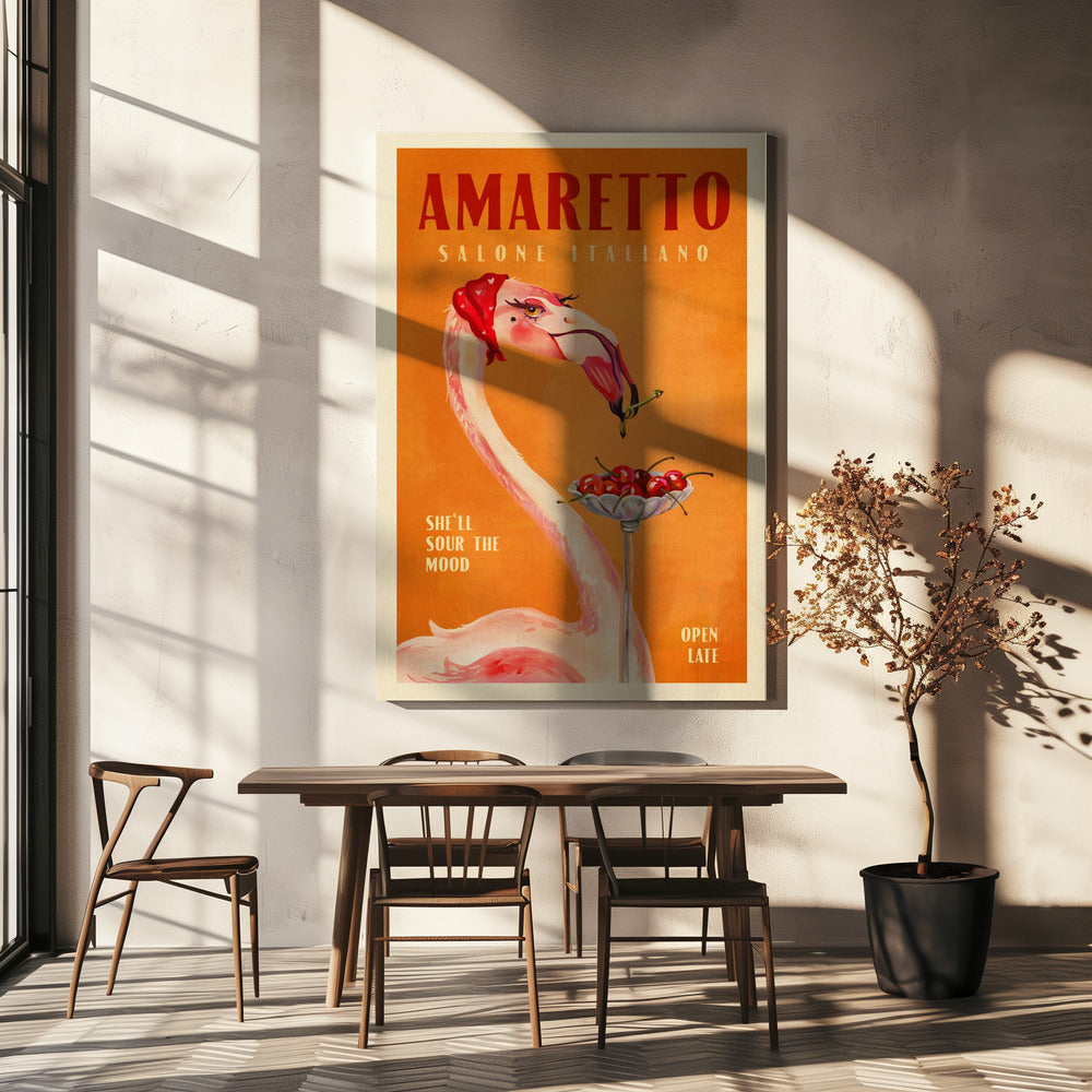 Amaretto Flamingo Art Deco Italienisches Café Reisekunst | Leinwand