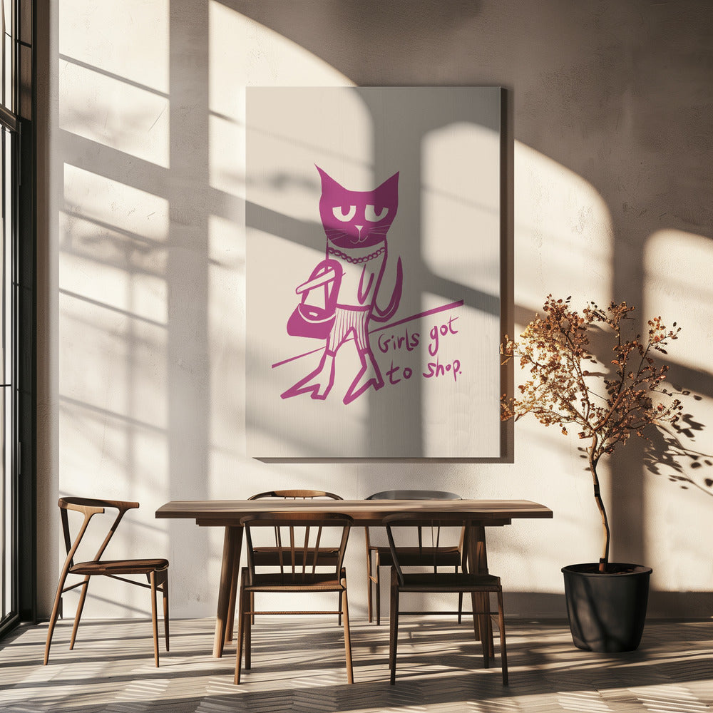 Katze Shopping Humor rosa | Leinwand