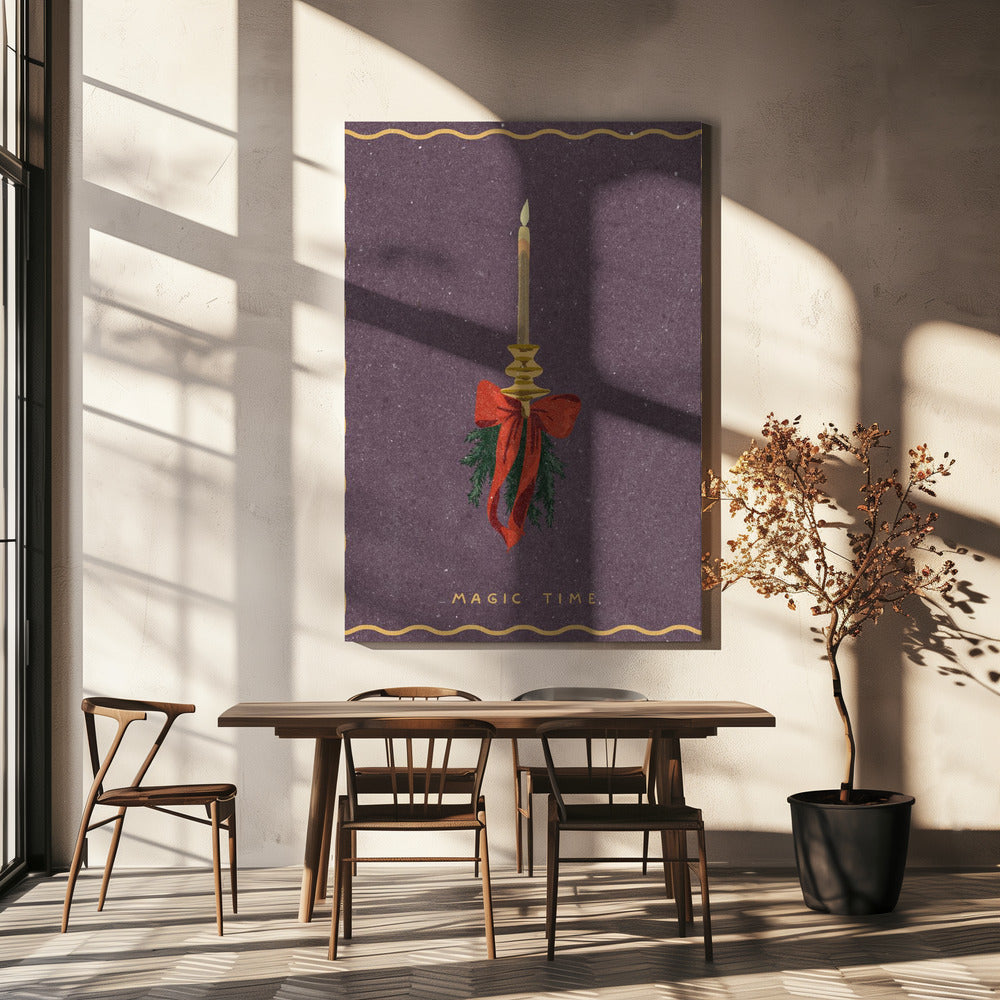 Candle with bow and spruce sprigs | Canvas