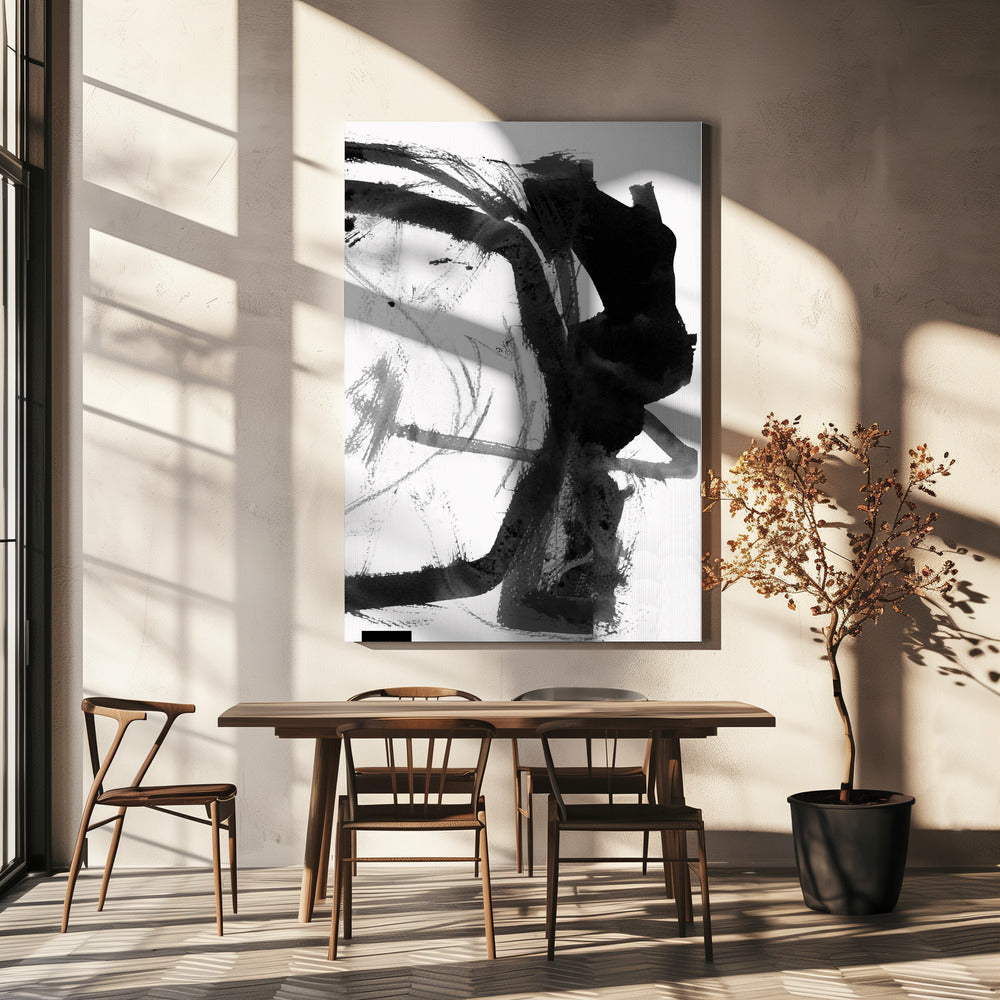 Black &amp; Grey Ink Abstract Art Print | Canvas