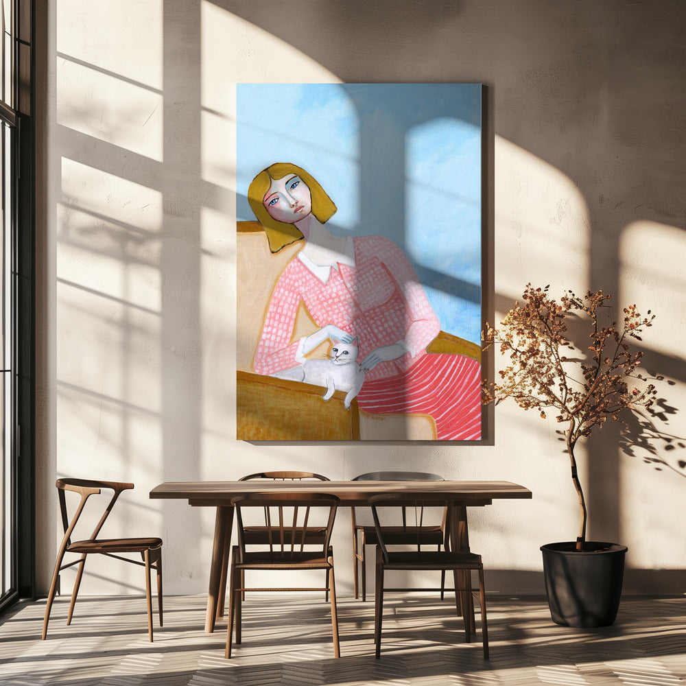 Dame mit weißer Katze | Leinwand