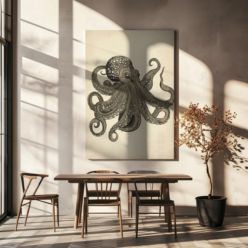 Oktopus Vintage handbemalt | Leinwand