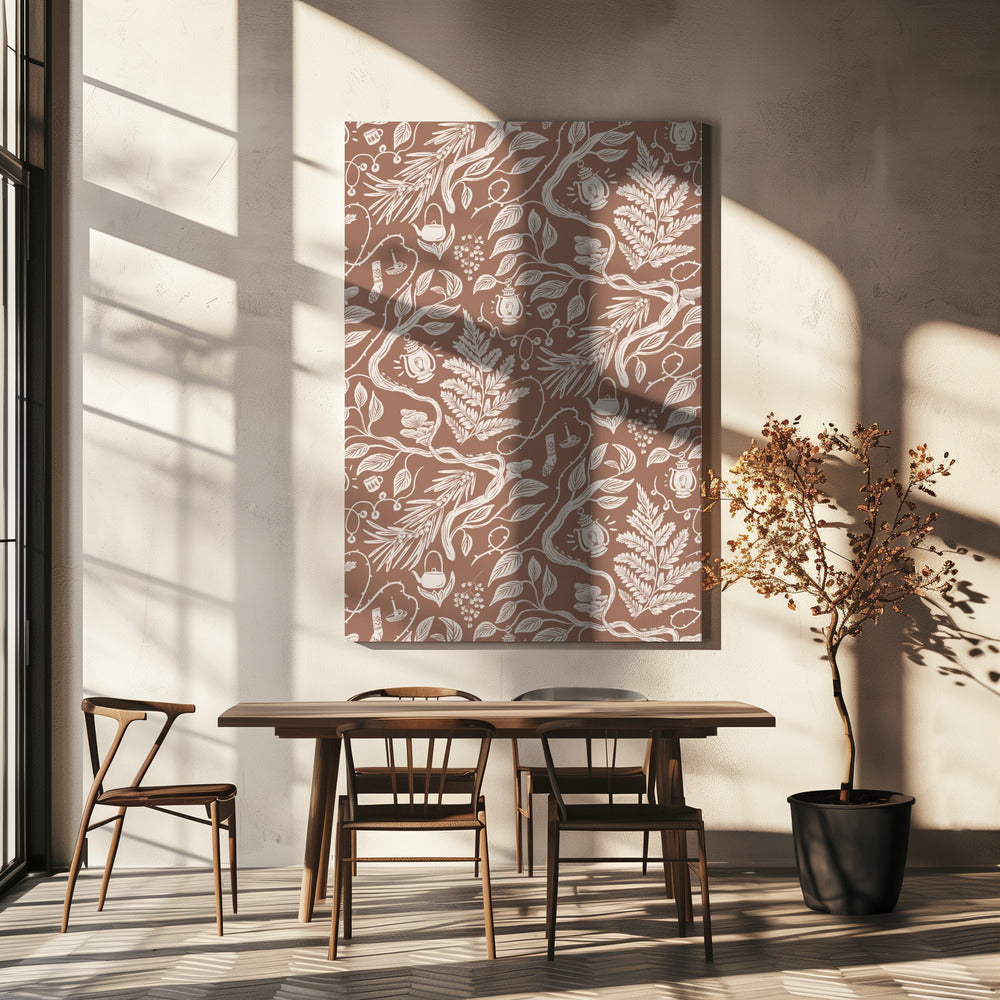 Cabincore Scene Pattern - Mocha Mousse | Canvas