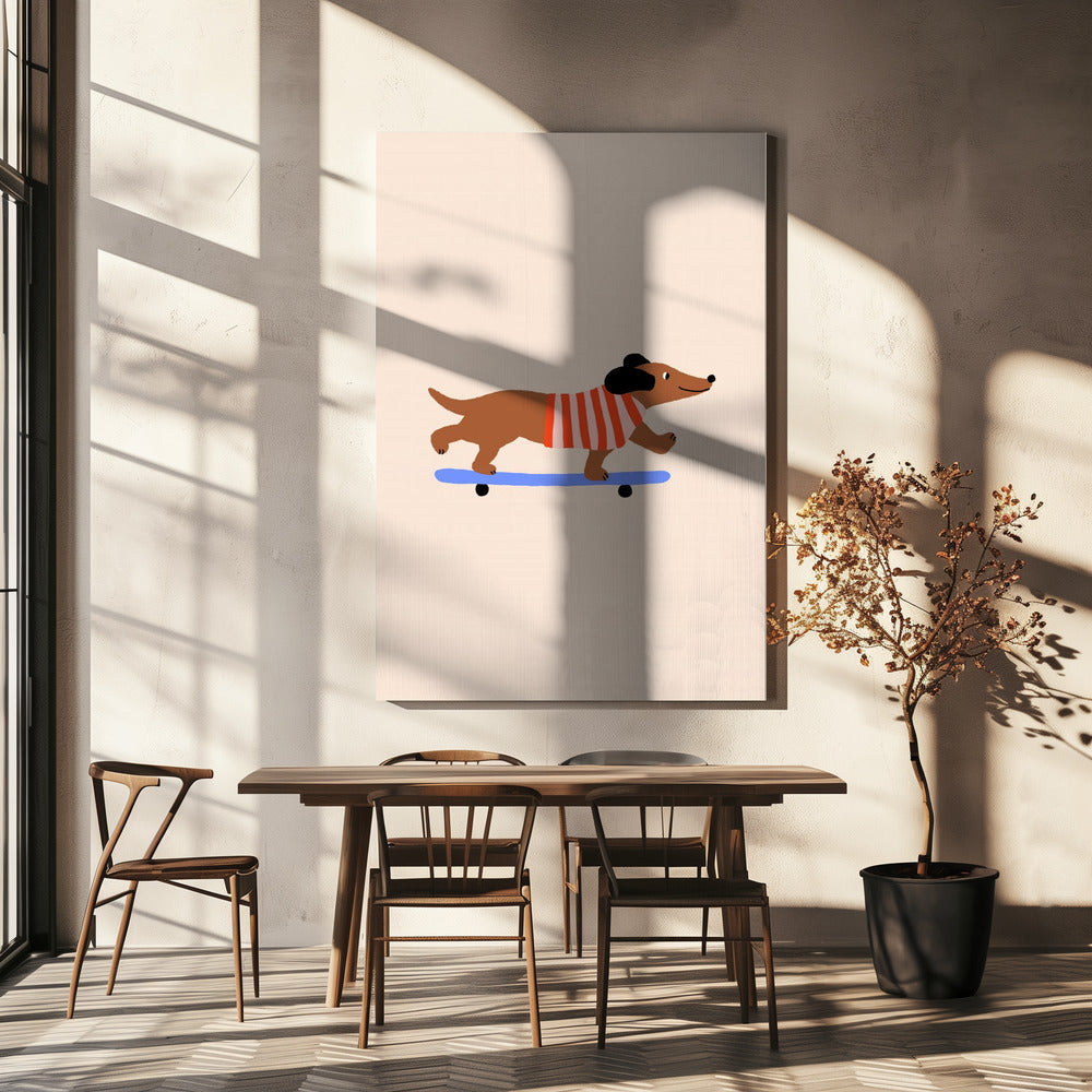 Dackel auf Skateboard | Leinwand
