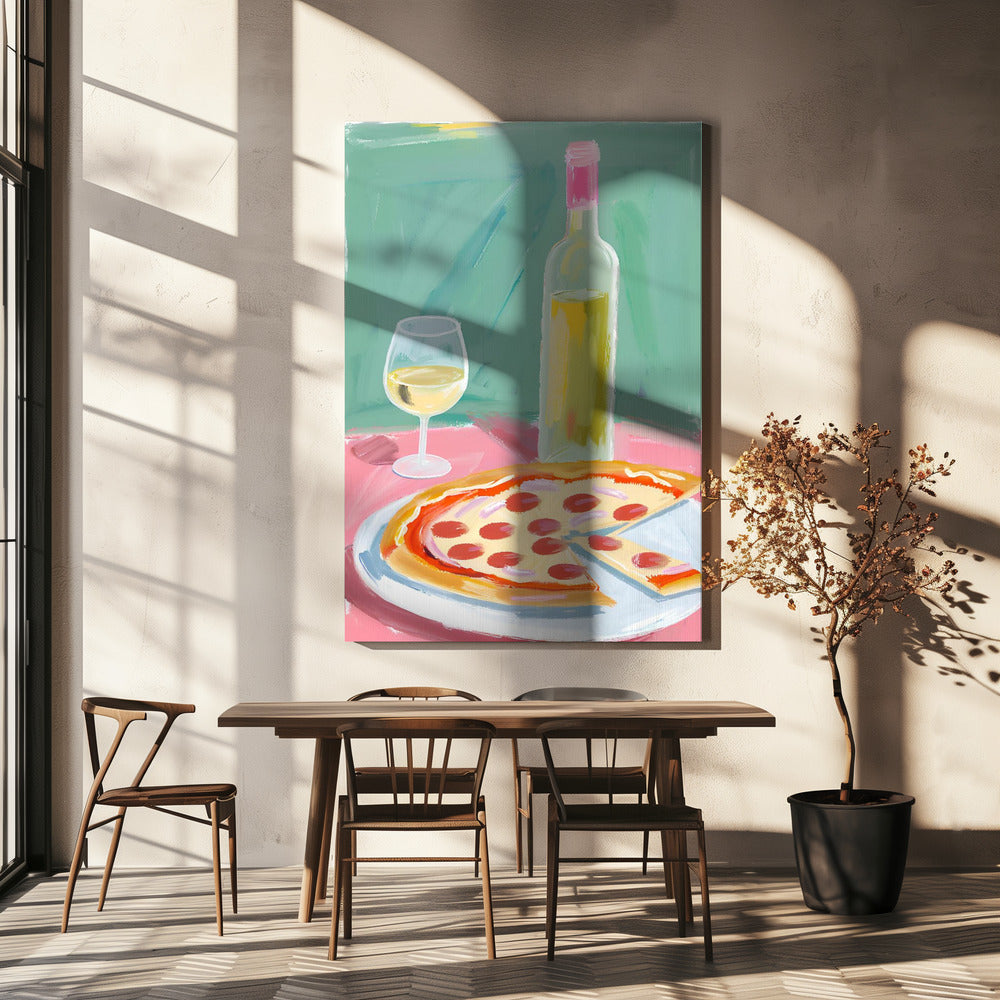Pizza und Wein | Leinwand