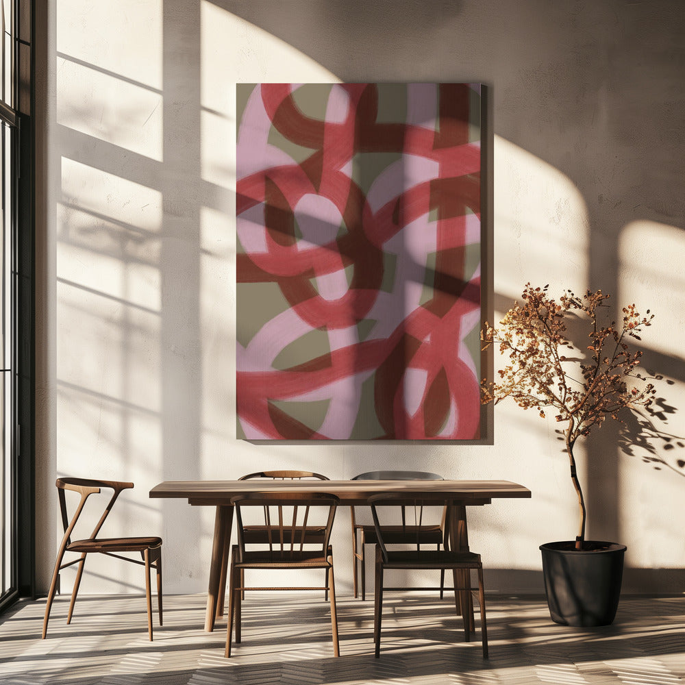 Ineinander verschlungene rote und rosa Schleifen | Leinwand